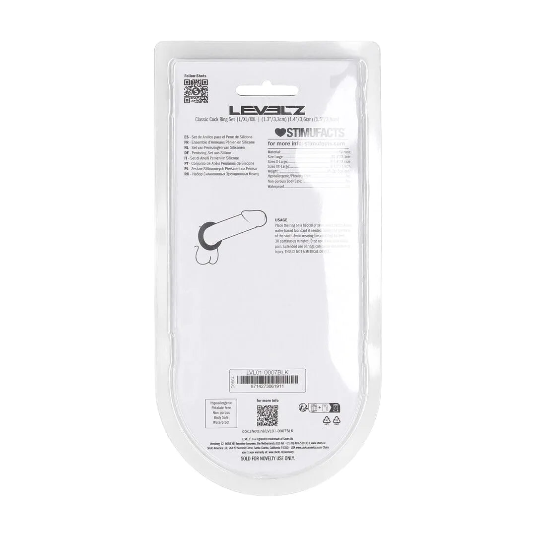LEVELZ Classic Silicone Cockring Set of 3 - L/XL/XXL