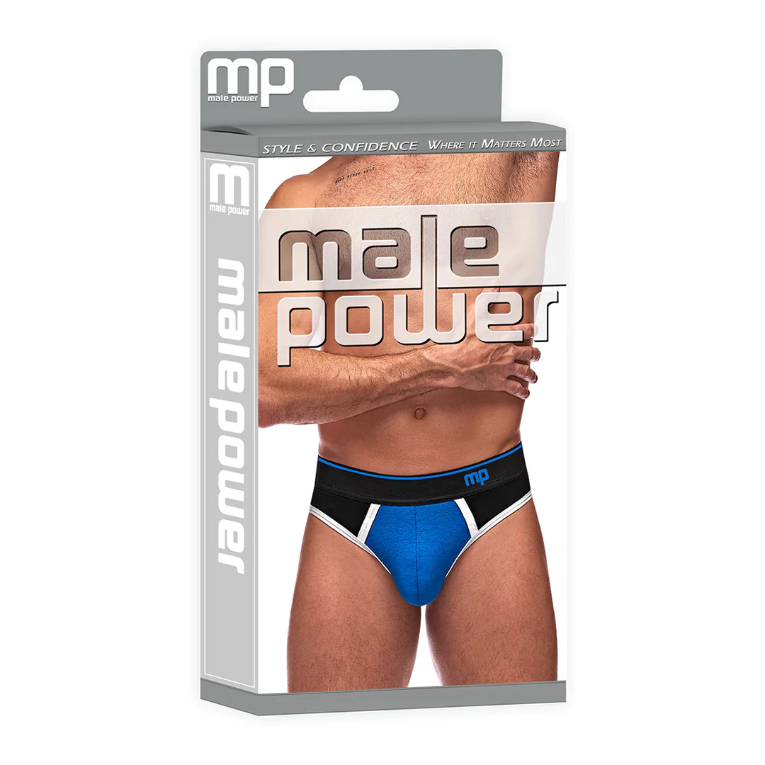 MALEPOWER Panel Thong - S/M - Black/Blue