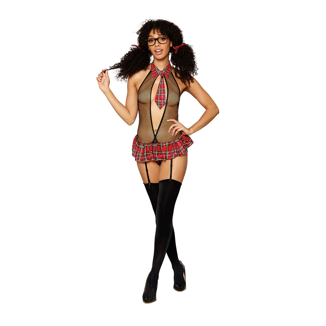 DREAMGIRL Garter School Girl Teddy and Plastic Glasses - One Size