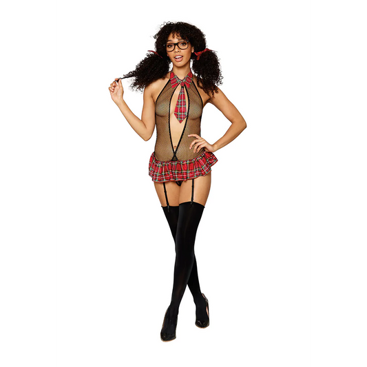 DREAMGIRL Garter School Girl Teddy and Plastic Glasses - One Size