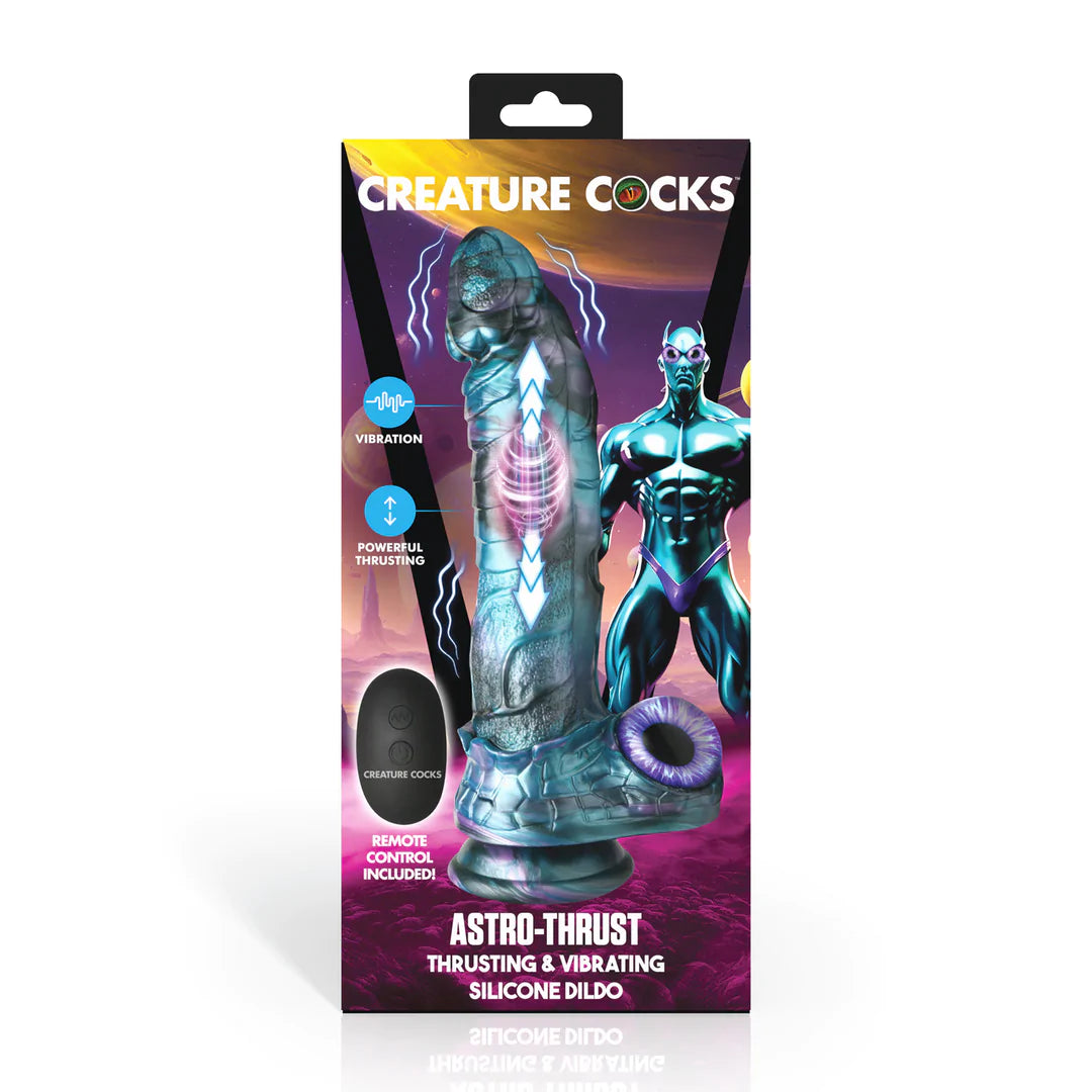 CREATURECOCKS Astro-Thrust - Thrusting and Vibrating Silicone Dildo - Blue/Purple