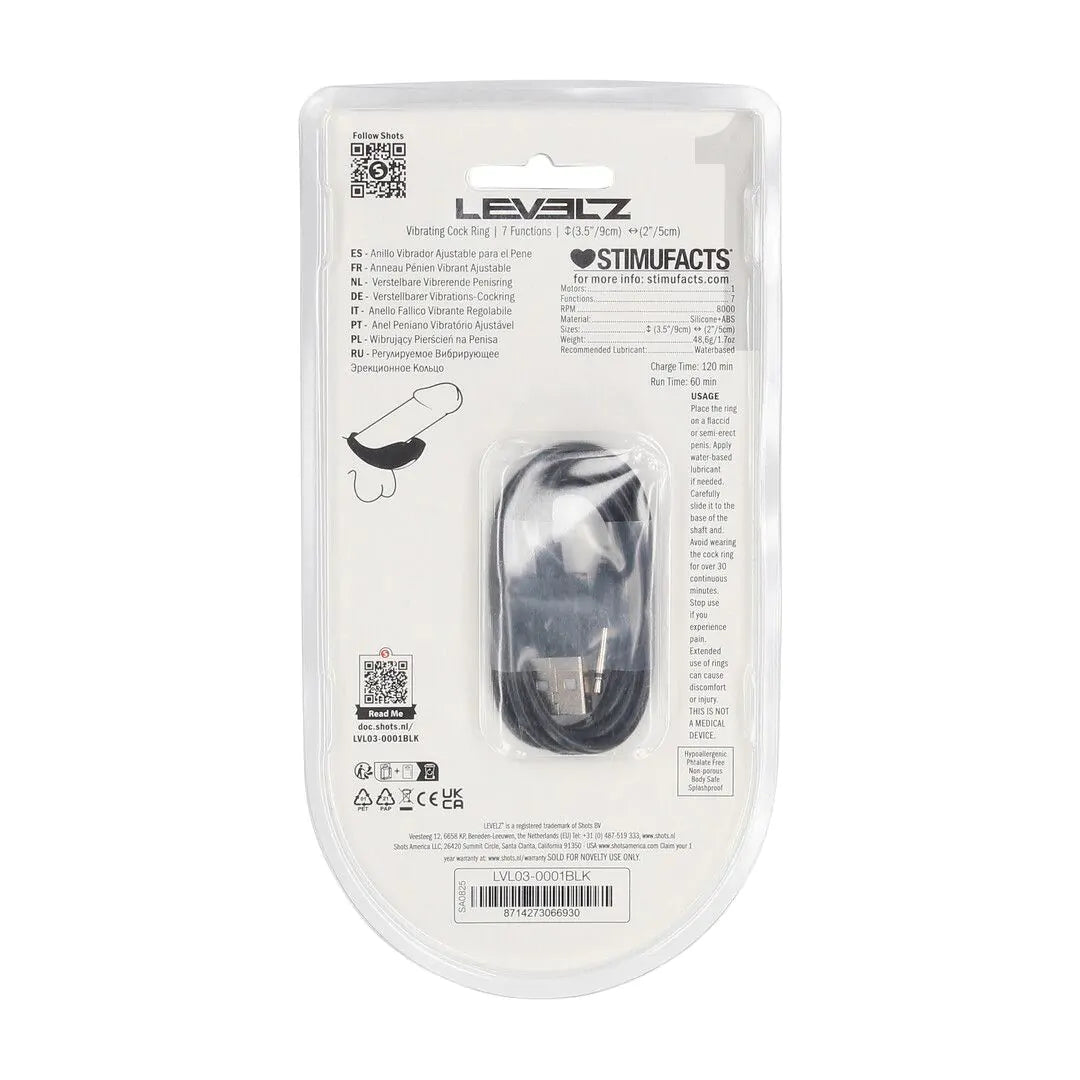 LEVELZ Adjustable Vibrating Silicone Cockring - Black