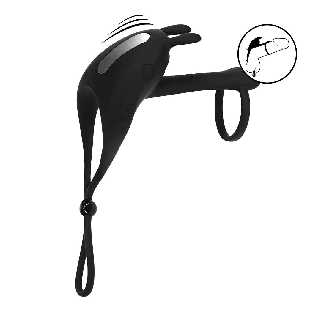 LEVELZ Adjustable Bunny Vibrating Silicone Lasso Cockring and Shaft Loop - Black