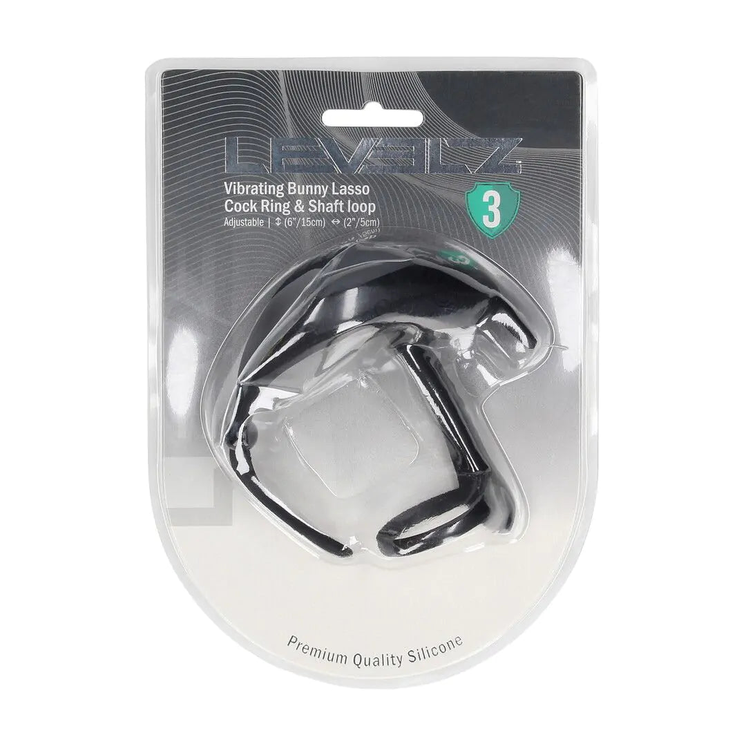 LEVELZ Adjustable Bunny Vibrating Silicone Lasso Cockring and Shaft Loop - Black