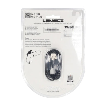 LEVELZ Adjustable Bunny Vibrating Silicone Lasso Cockring and Shaft Loop - Black