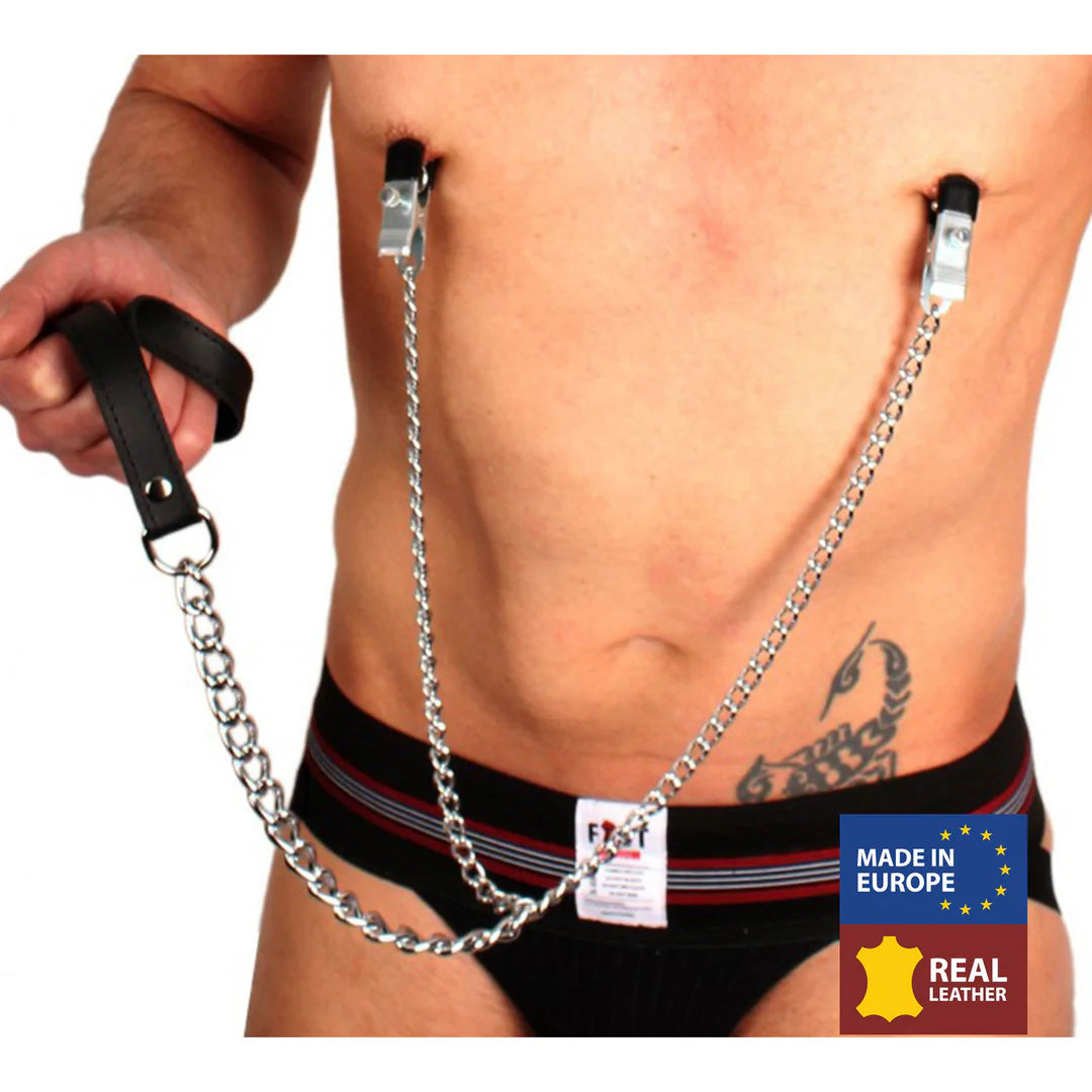 THERED Breast Clamps and Leash - Black/Silver