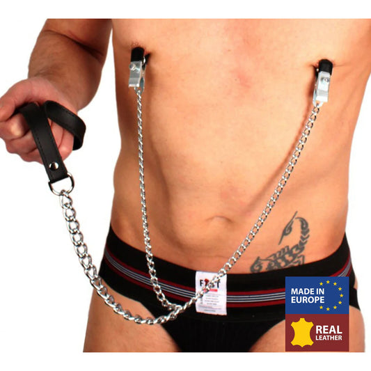 THERED Breast Clamps and Leash - Black/Silver