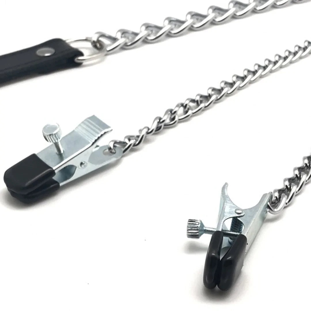 THERED Breast Clamps and Leash - Black/Silver