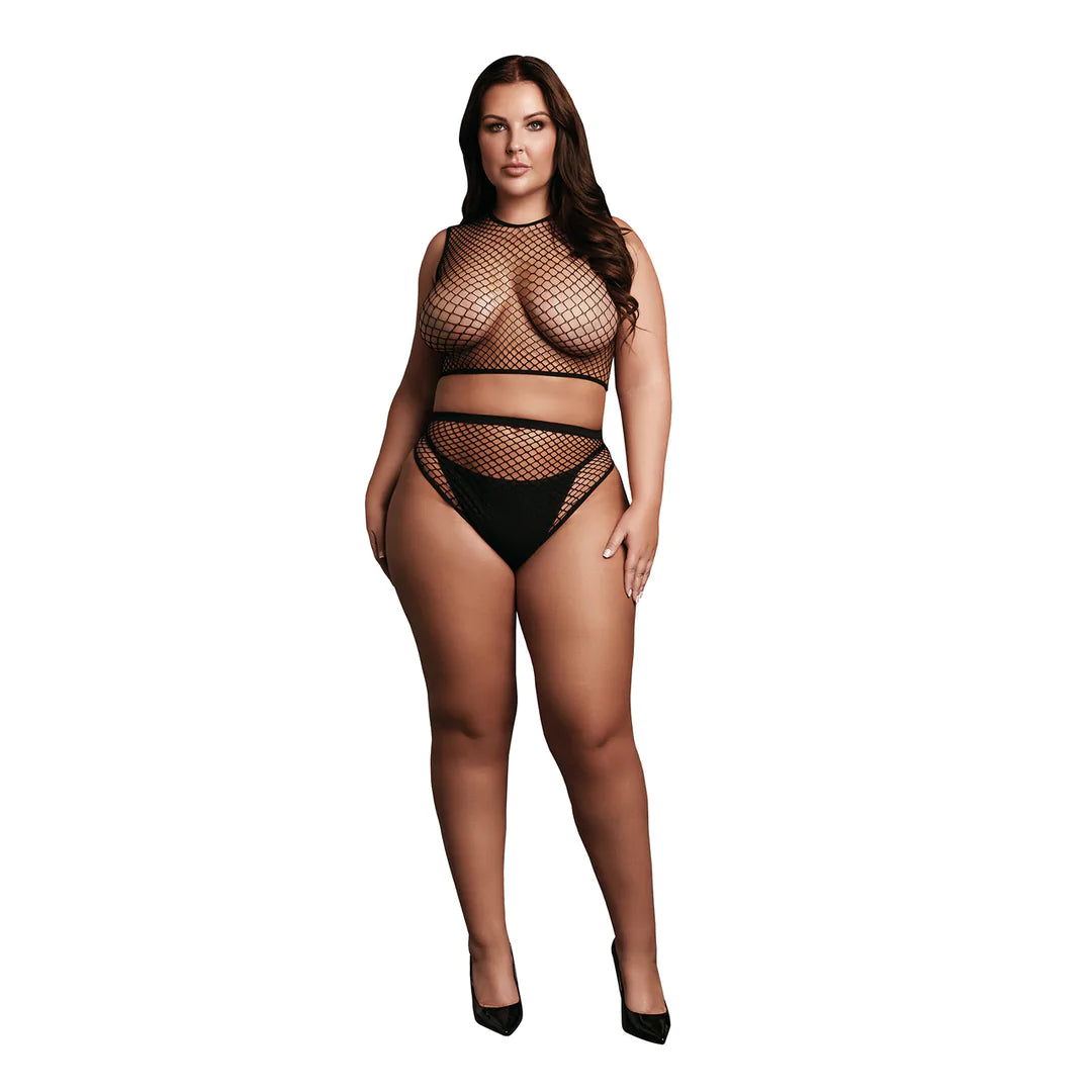 LEDÉSIR 2 Pc Crop Top - Panties and Fishnet Structure