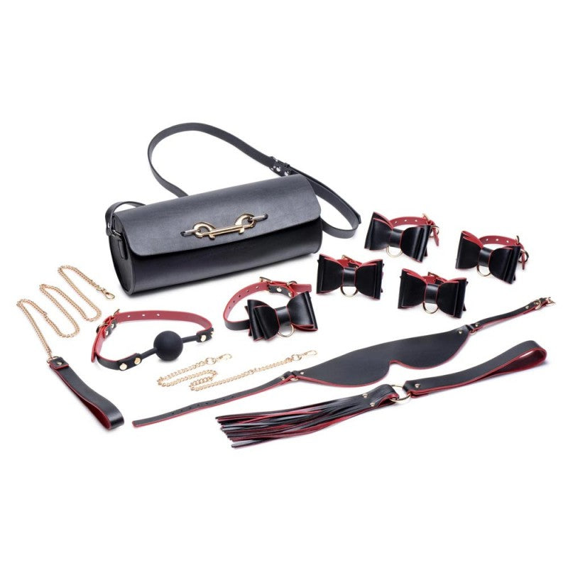 MASTERSERIES Bondage To Go Black & Red Bow Bondage Set w/Carry Case