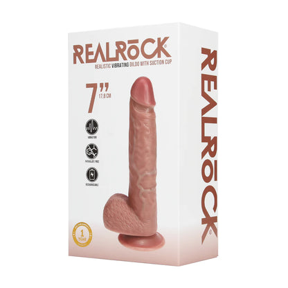 REALROCK Vibrating Regular Straight Cock with Balls - 7" / 18 cm - Tan