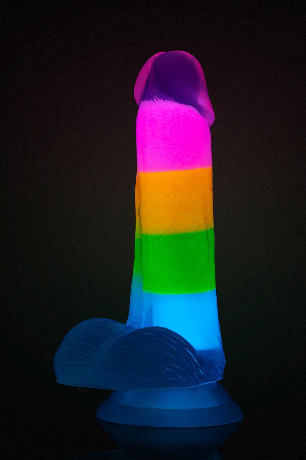 BLUSH Elite Glow In The Dark Rainbow Rave 6.5 Inch Silicone Dual Density Dildo Multicolored