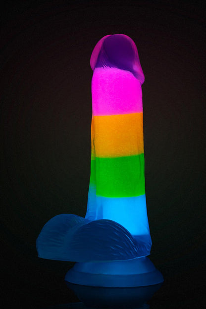BLUSH Elite Glow In The Dark Rainbow Rave 6.5 Inch Silicone Dual Density Dildo Multicolored