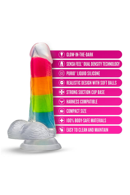 BLUSH Elite Glow In The Dark Rainbow Rave 6.5 Inch Silicone Dual Density Dildo Multicolored