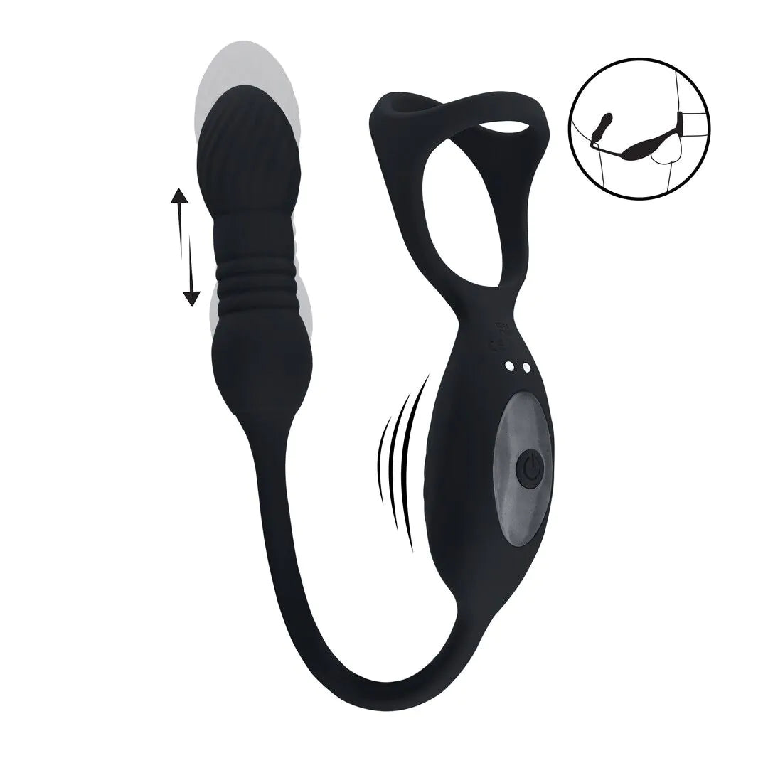 LEVELZ Vibrating and Thrusting Silicone Tri O Cockring with Prostate Stimulator