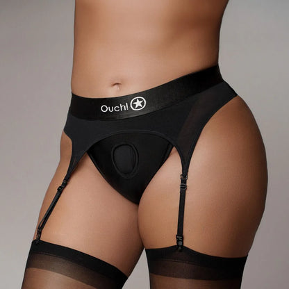 OUCH! Vibrating Strap-on Thong with Garters