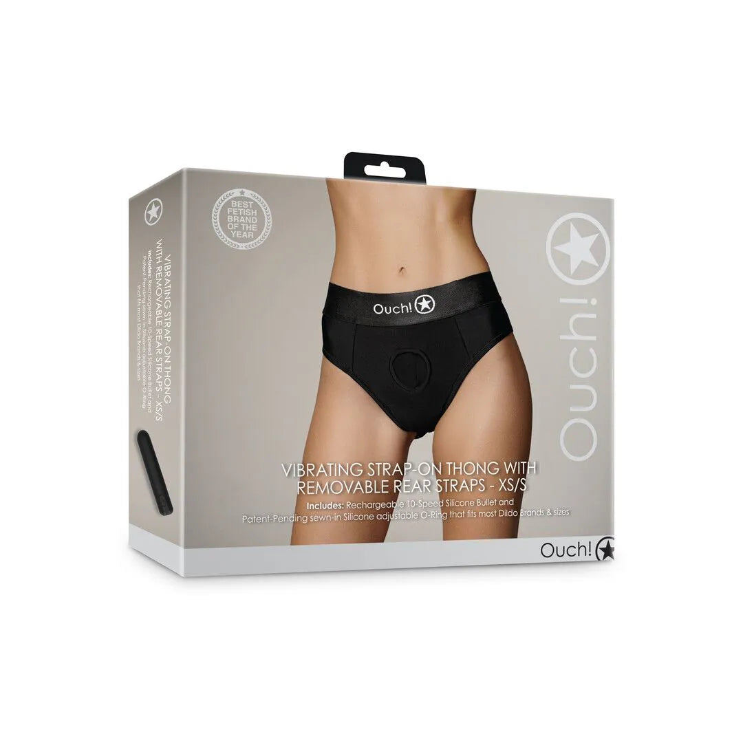 OUCH! Vibrating Strap-on Thong with Removable Butt Straps