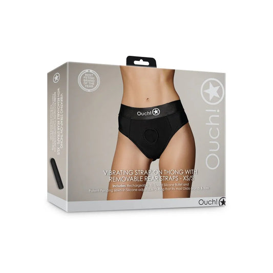 OUCH! Vibrating Strap-on Thong with Removable Butt Straps