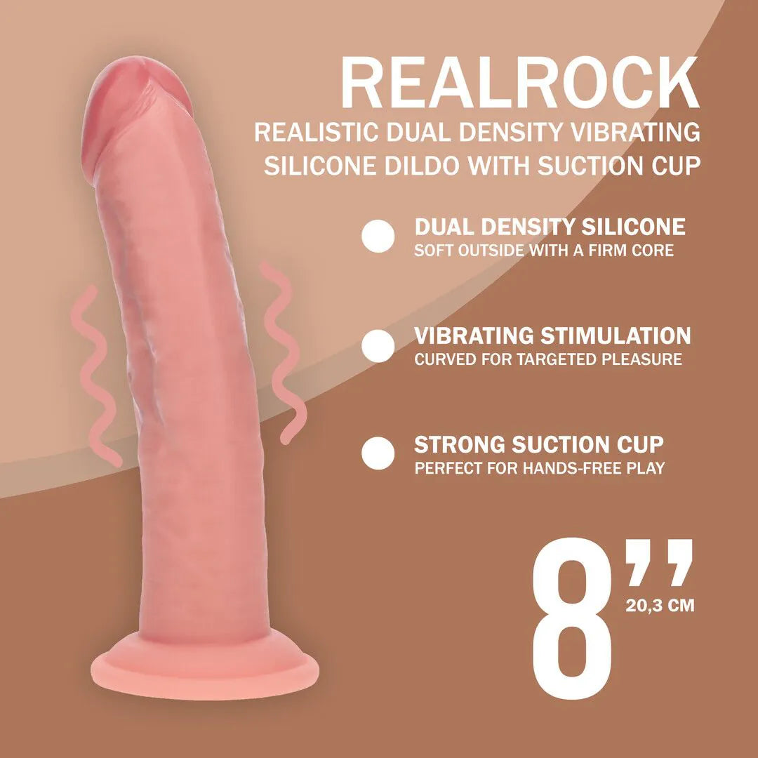 REALROCK Dual Density Silicone Curved Realistic Vibrating Dildo with Suction Cup - 8" / 20,3 cm