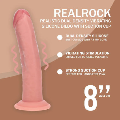 REALROCK Dual Density Silicone Curved Realistic Vibrating Dildo with Suction Cup - 8" / 20,3 cm
