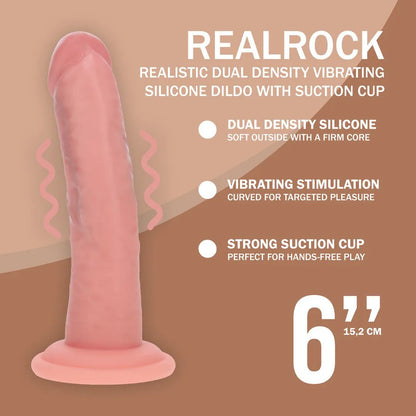 REALROCK Dual Density Silicone Curved Realistic Vibrating Dildo with Suction Cup - 6" / 15,5 cm