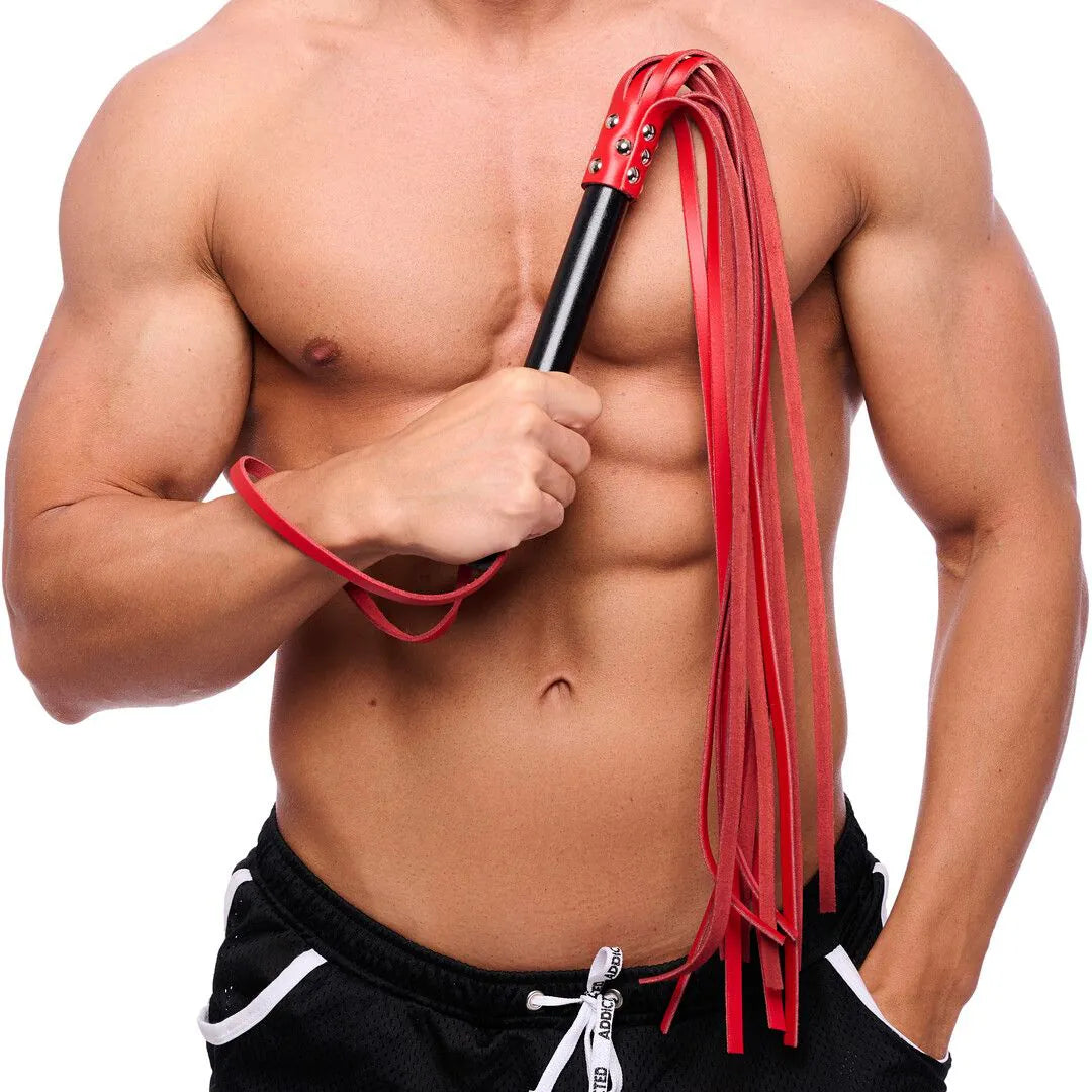 THERED Wooden Martinet with Leather Strings - 78 cm - Red